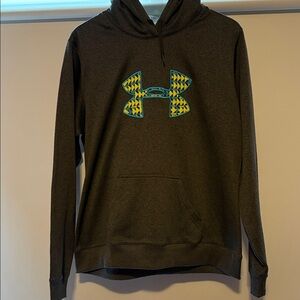Unisex Under Armour Dark Gray Hoodie with Teal and Yellow Logo